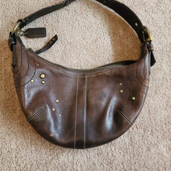 Brown Coach Shoulder Bag with Studded Detailing - Picture 2 of 10